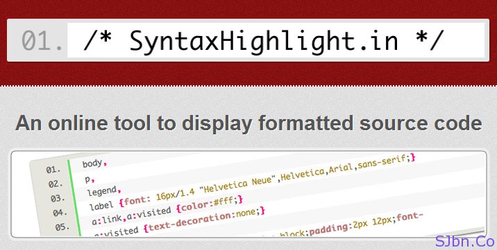 Syntax Highlight - An online tool to display formatted source code